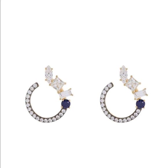 NADRI Encore Mixed Shape CZ Front-Facing Hoop Earrings, Blue/Gold, NWT - Picture 3 of 11